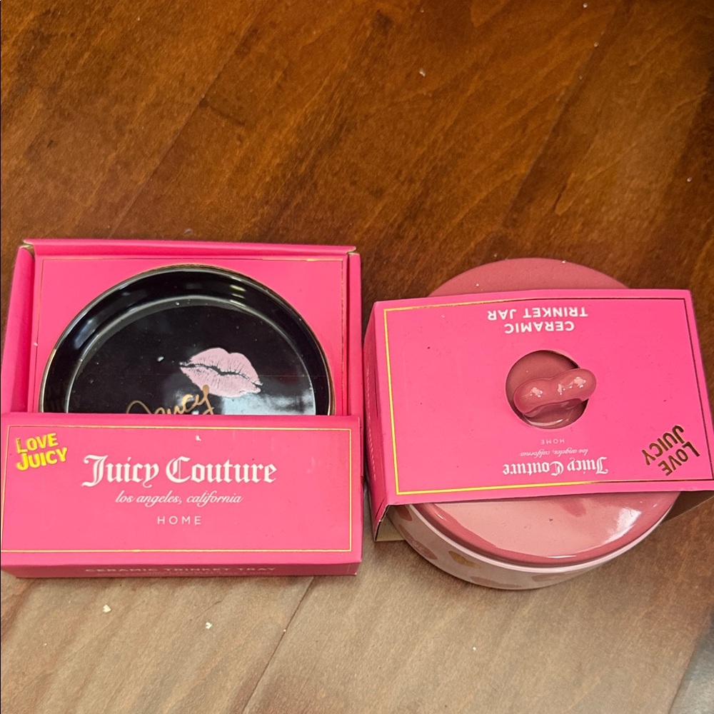 Juicy Couture Pink Ceramic Trinket Jar with Black Kiss Dish